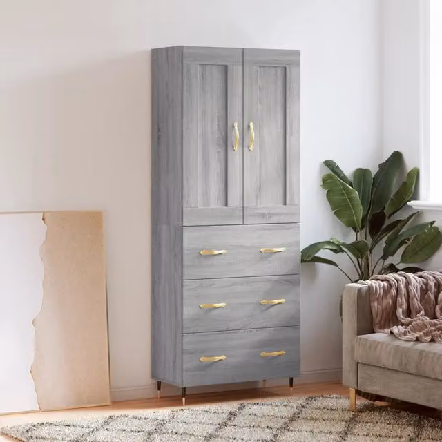 Credenza moderna vidaXL in legno e metallo, Grigio opaco, L: 69,5 cm, P: 34 cm, H: 180 cm