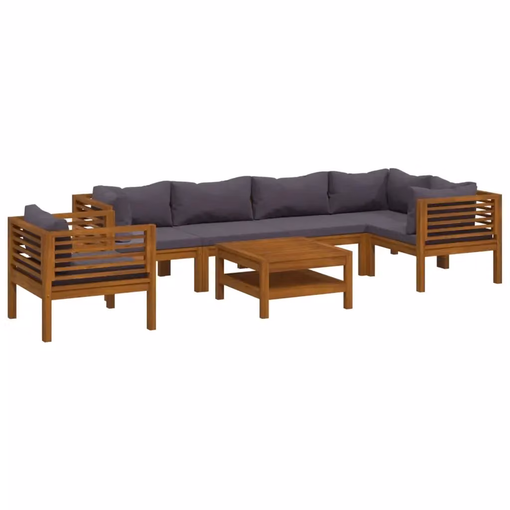 Set da giardino moderno vidaXL composto da 7 pezzi in legno di acacia con cuscini grigi e tavolino da esterno – 2