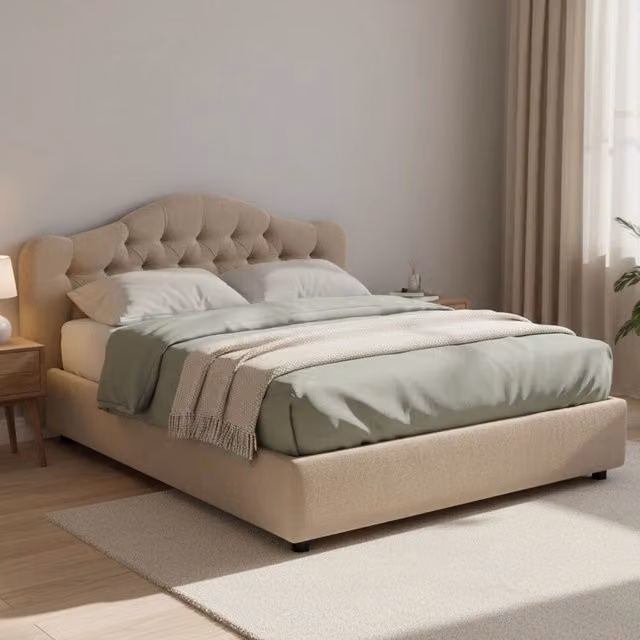 Letto Matrimoniale Aly DMORA con Contenitore a Alzata, Grigio e Beige, L/P/H: 160 x 200 x 115 cm