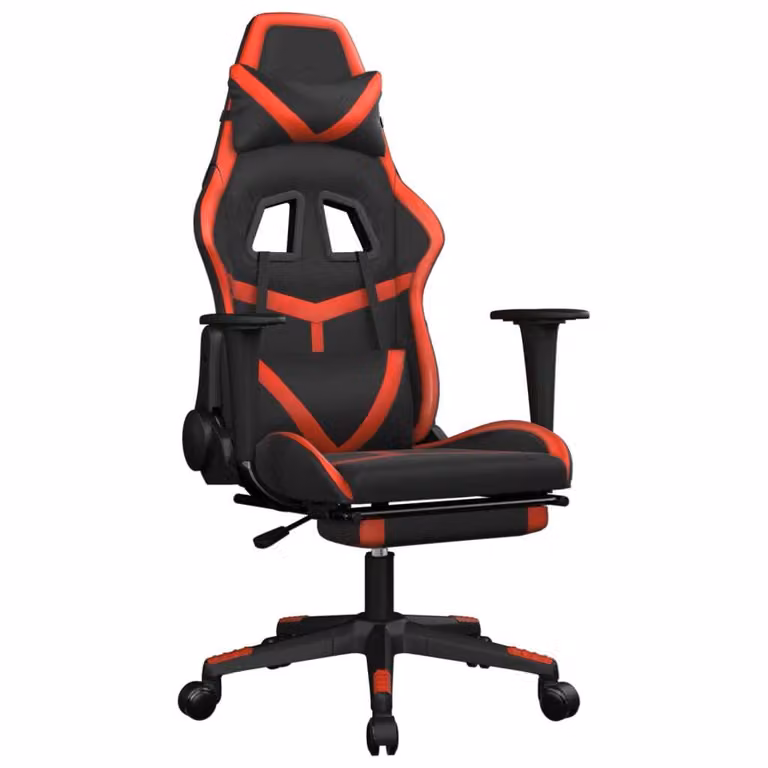 Sedia da Gaming con Poggiapiedi Nero e Rosso in Pelle finta