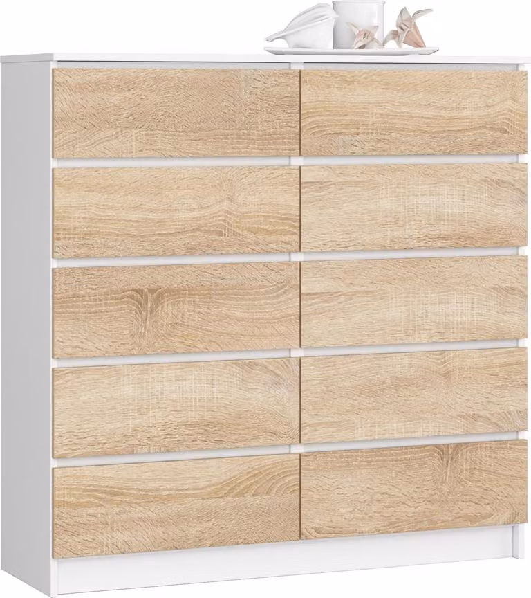 Akord Credenza 10 Cassetti Bianco E Rovere Sonoma 120X40X121 Cm