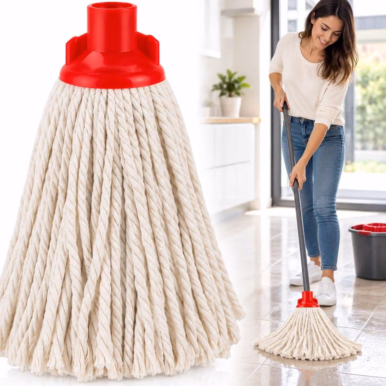 Mocio in cotone, 30 cm, ad alta capacità di assorbimento, 200 g, ideale per pavimenti duri