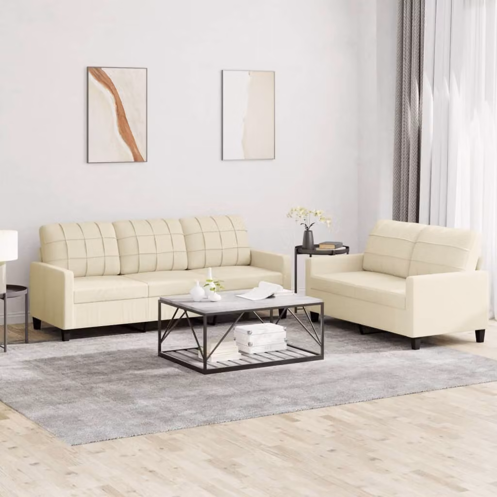 Maison Exclusive - Set divano a 2 posti con cuscini in ecopelle color crema