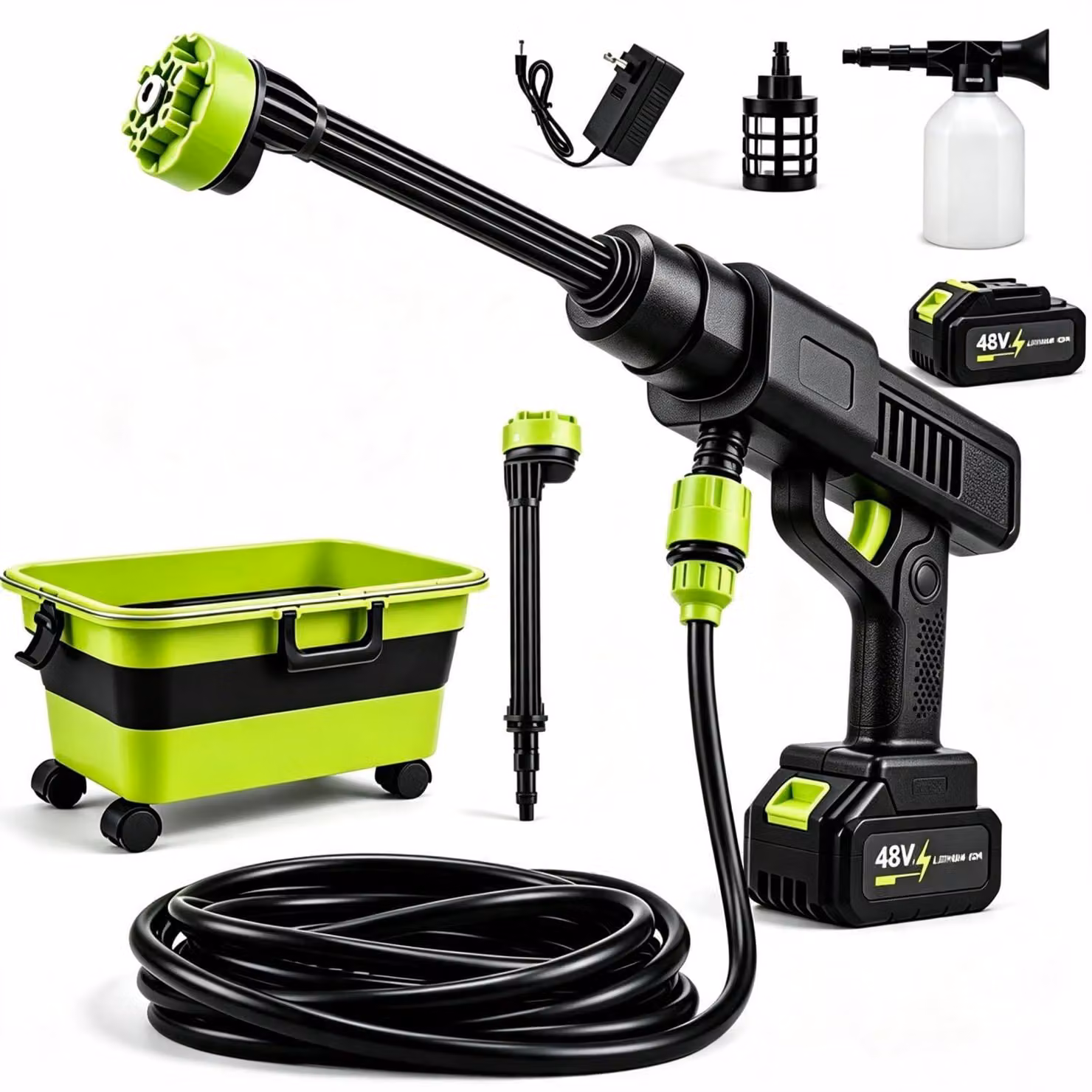 Idropulitrice portatile senza fili - Pressione: 40 bar - Serbatoio pieghevole da 22 litri - Motore da 300 W - Ideale per auto e terrazzi