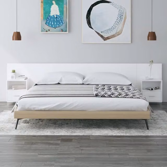 Testiera per Letto-Testata-Testiera Decorativa con Armadietti in Legno Multistrato Bianco 243669