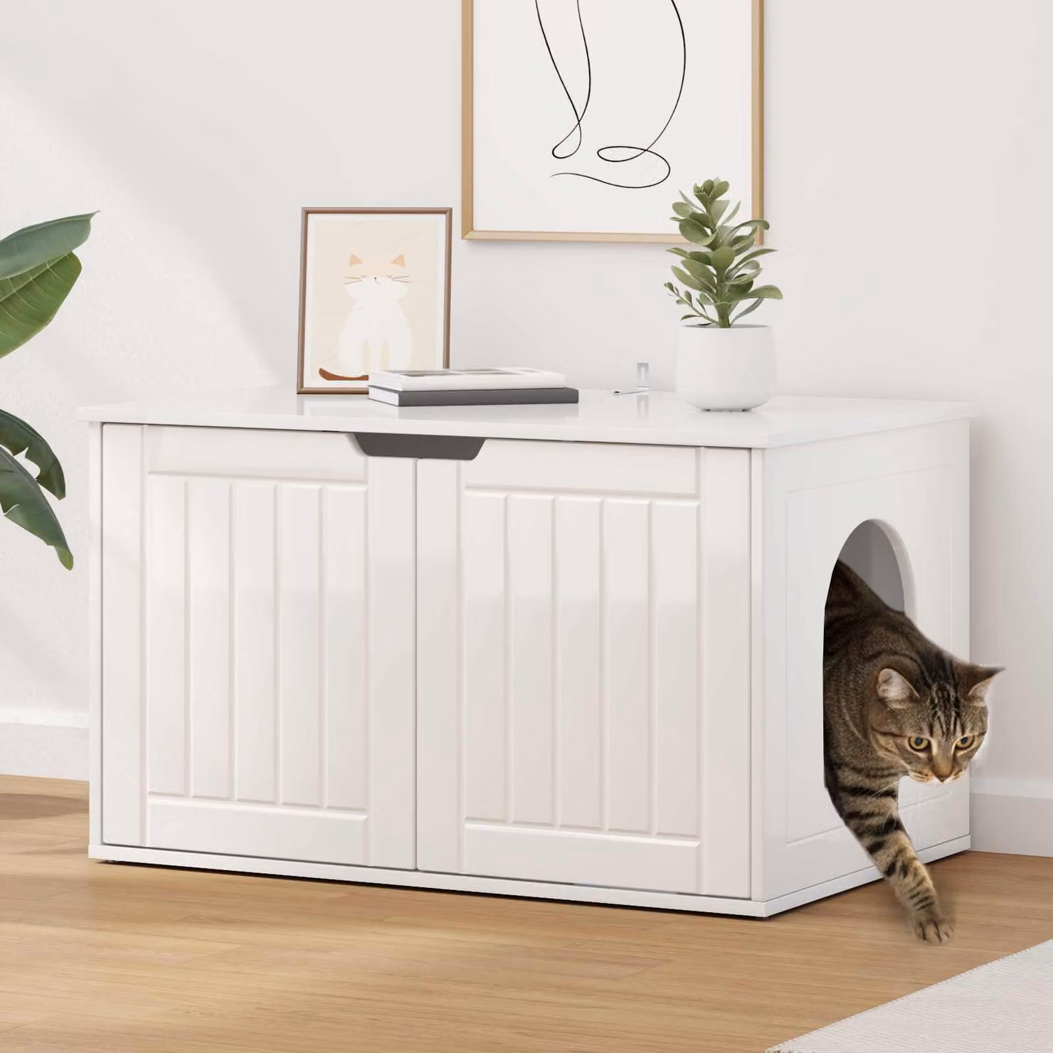 Casa per gatti vidaXL in bianco lucido L: 85 cm, P: 55 cm, H: 50,5 cm