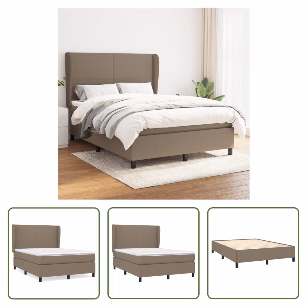The Living Store Letto a molle con materasso Taupe 140x200 cm in tessuto