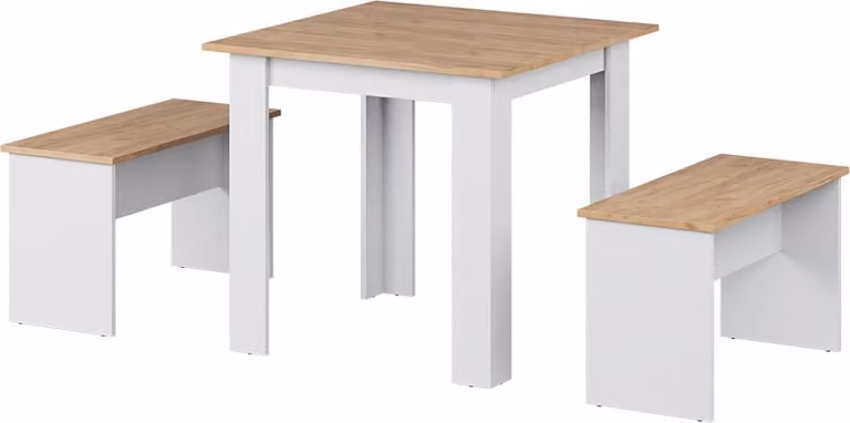 Set da pranzo Vicco Sentio Rovere dorato/bianco 80 x 80 cm con 2 panche, Model 53278
