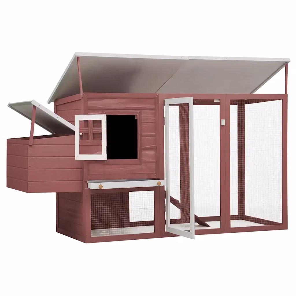 Pollaio all'Aperto vidaXL in Legno di Pino con Casetta di Cova, Disponibile in Bianco, Marrone o Verde – 2