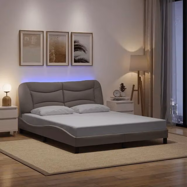 Letto con base imbottita e illuminazione LED vidaXL Hvar Tortora L/P/H: 160 x 200 x 74,5 cm con porta USB