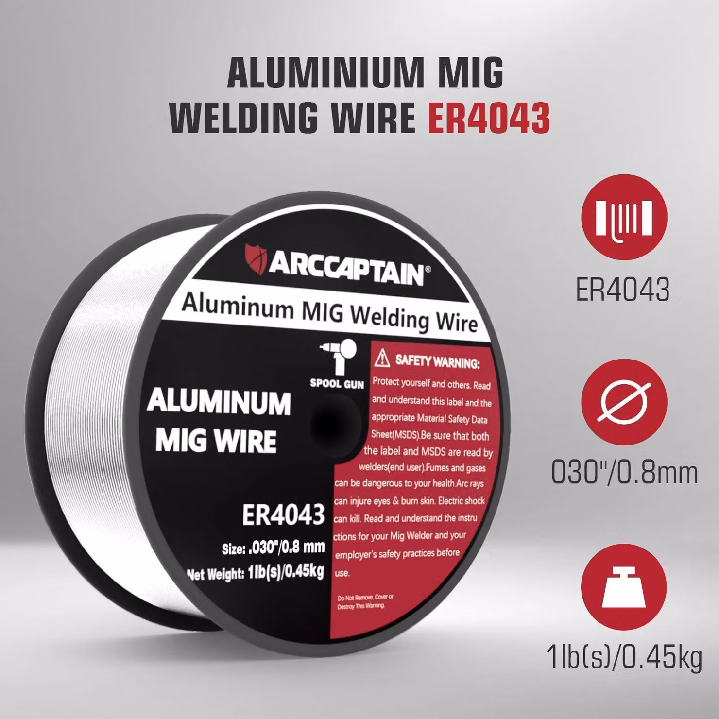 Filo di saldatura MIG in alluminio - ER4043 - Diametro del filo: 0,8 mm - Bobina da 0,45 kg - Adatto per saldatrici MIG e sistemi "spool gun" - Per uso con gas di protezione