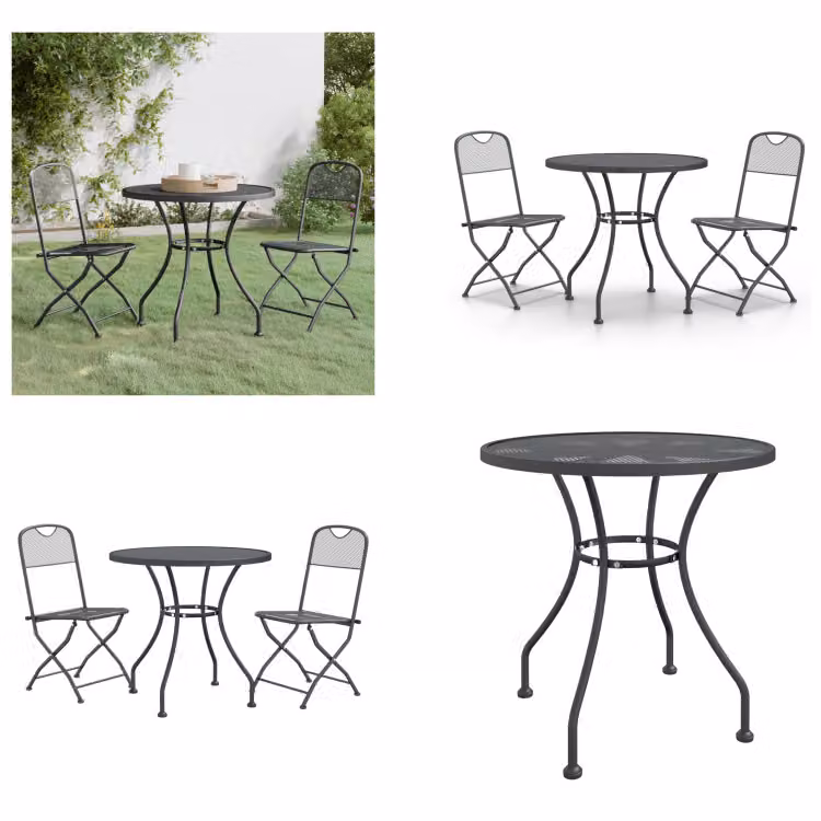 vidaXL Set da pranzo da giardino 3 pezzi in metallo espanso antracite - Set da pranzo da giardino - Set da pranzo - Set da pranzo da esterno