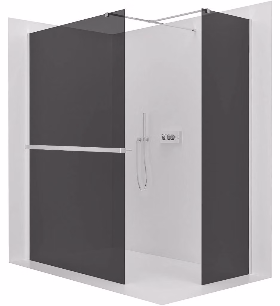Pannello doccia walk-in Onyx T, destro/sinistro - 8 mm - profilo squadrato + ripiano/portasciugamani - cromo, vetro grigio - 110x50x200 cm