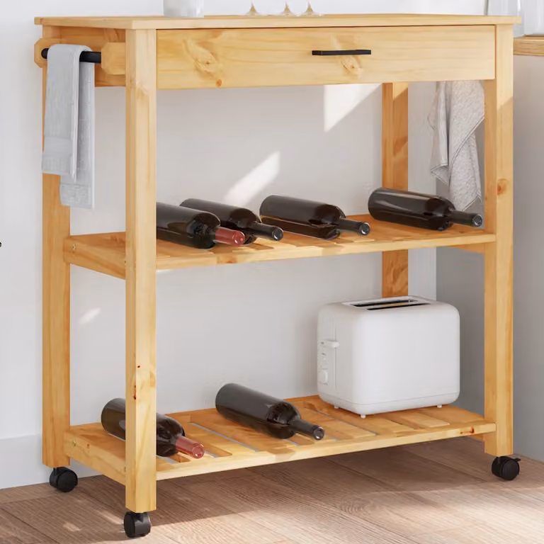 vidaXL Carrello da Cucina MONZA in Legno Massello di Pino Marrone, L 84 cm x P 40 cm x H 88,5 cm