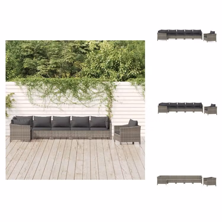 vidaXL set da salotto da giardino 7 pezzi con cuscini in poly rattan grigio - Set di mobili da giardino