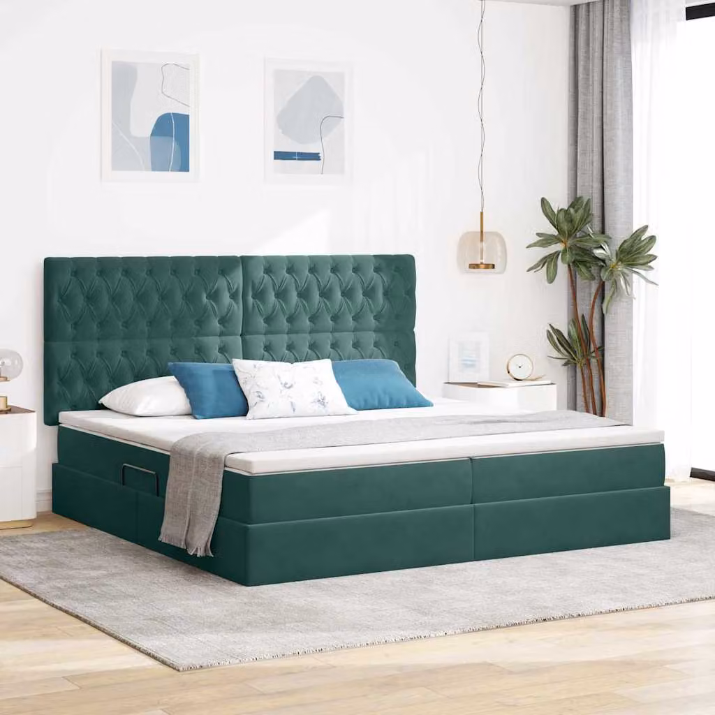 Letto con contenitore e illuminazione LED vidaXL in velluto verde scuro L/P: 200 x 200 cm