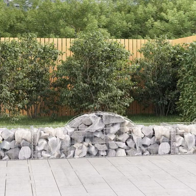 Set di 5 cesti gabbioni ad arco vidaXL in acciaio zincato grigio, L 200 cm x P 50 cm x H 40/60 cm