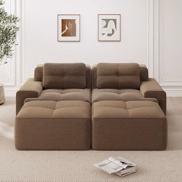 Divano modulare a 2 posti in velluto a coste marrone o verde con seduta profonda e design moderno per il tuo soggiorno L/P/H: 177 x 89,4 x 38 cm