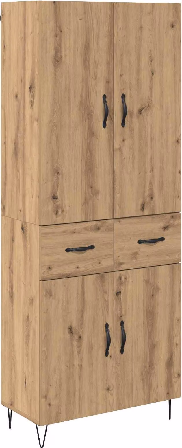 Credenza 2 pcs Rovere artigianale Legno ingegnerizzato e vetro