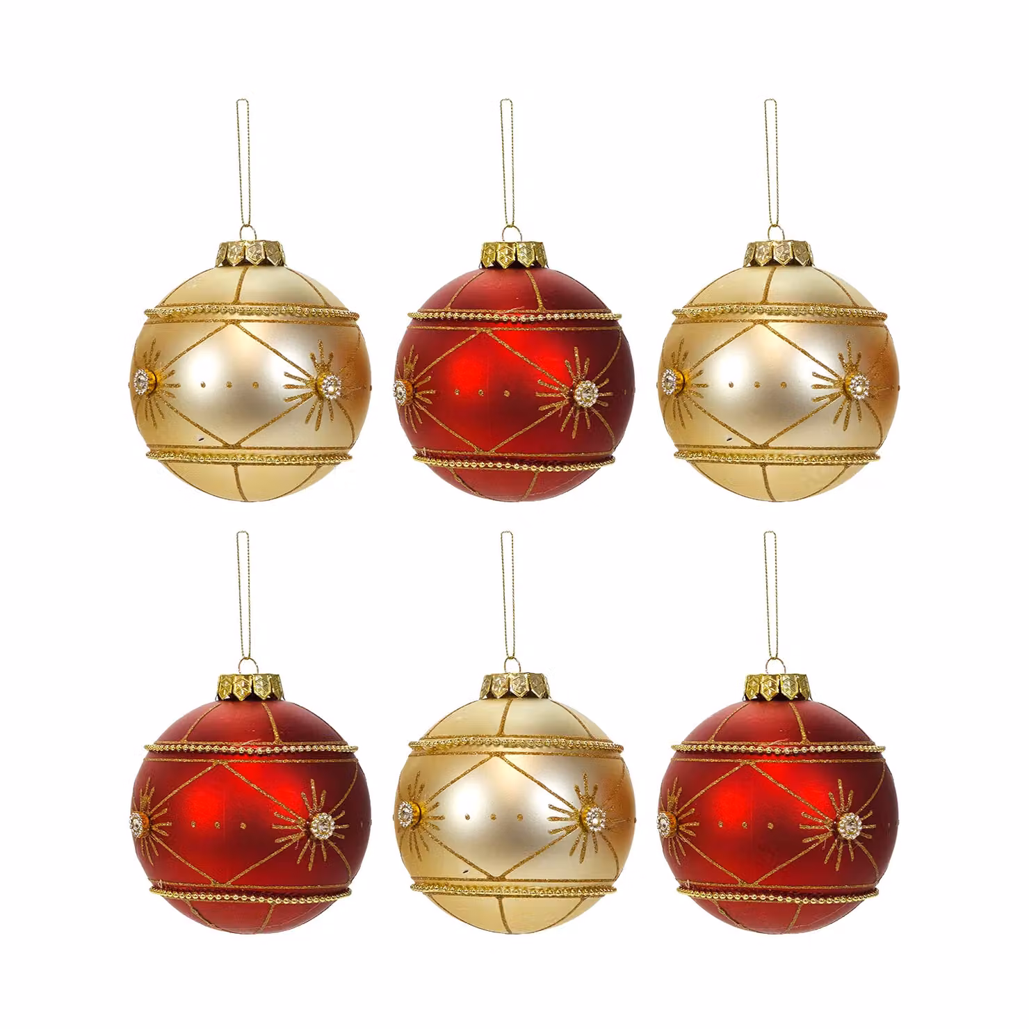 Set di 6 palline di Natale Vestiamo Casa in plastica infrangibili, colori rosso e oro, diametro: 8 cm – 1