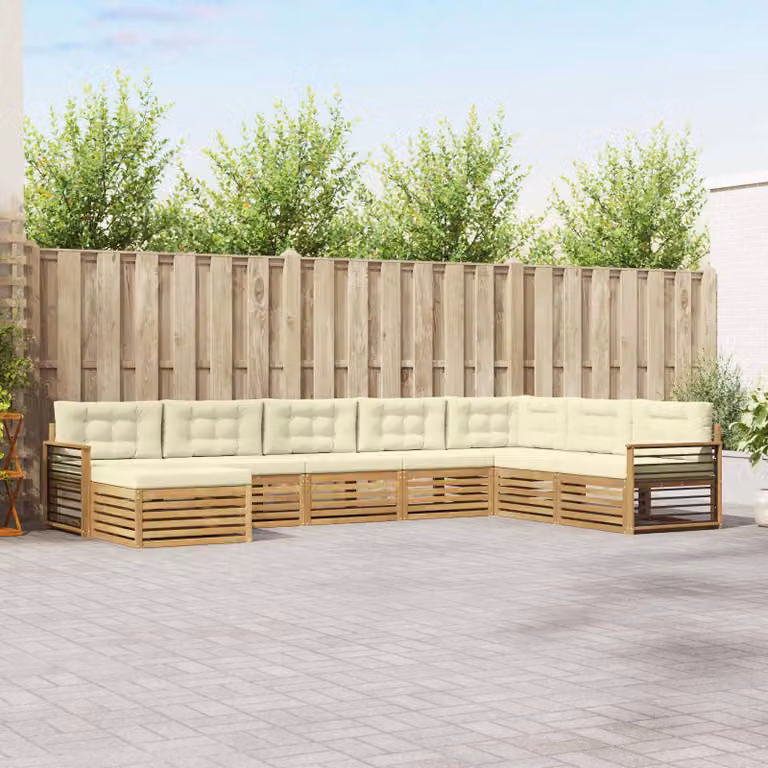 Set di divani da esterno vidaXL 8 pz in legno di acacia con cuscini Bianco e Beige