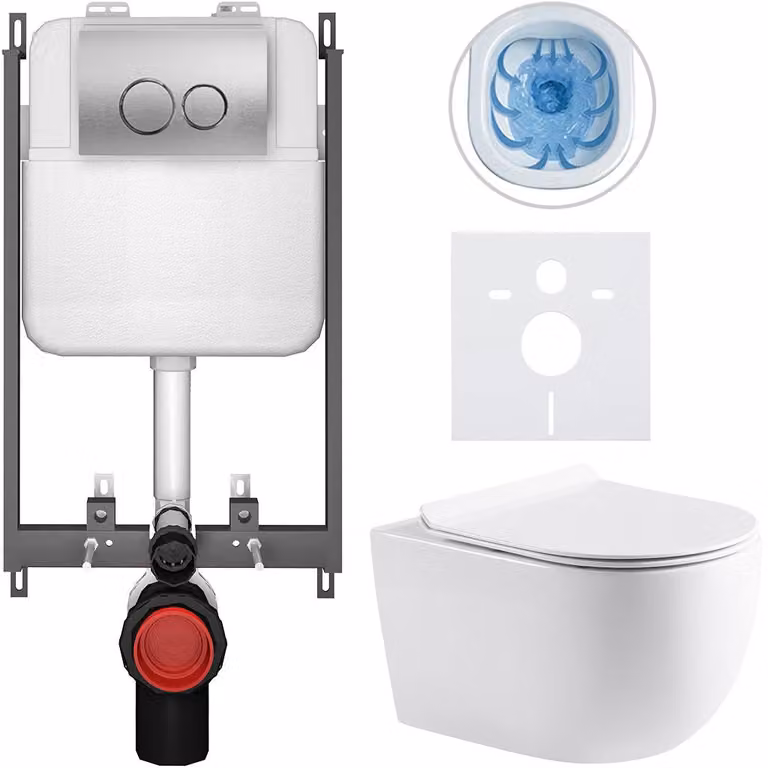 CERANO - Set WC da incasso Felci - bianco lucido - pulsante Prime/Duoalo, argento - da incasso - 53x37 cm