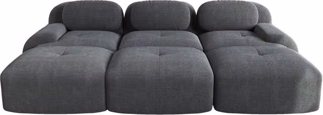 Divano angolare modulare Chicfurn in velluto a coste grigio con braccioli curvi e imbottitura in schiuma – 1