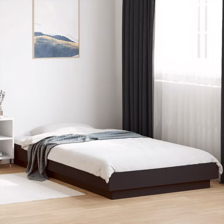 vidaXL Giroletto Moderno in Legno con Luci LED e Porte USB Nero L: 190 cm, P: 75 cm