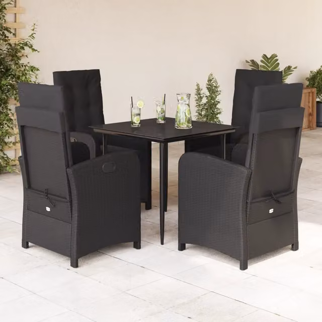Set da Pranzo da Giardino 5 pz Nero con Cuscini in Polyrattan 3212312