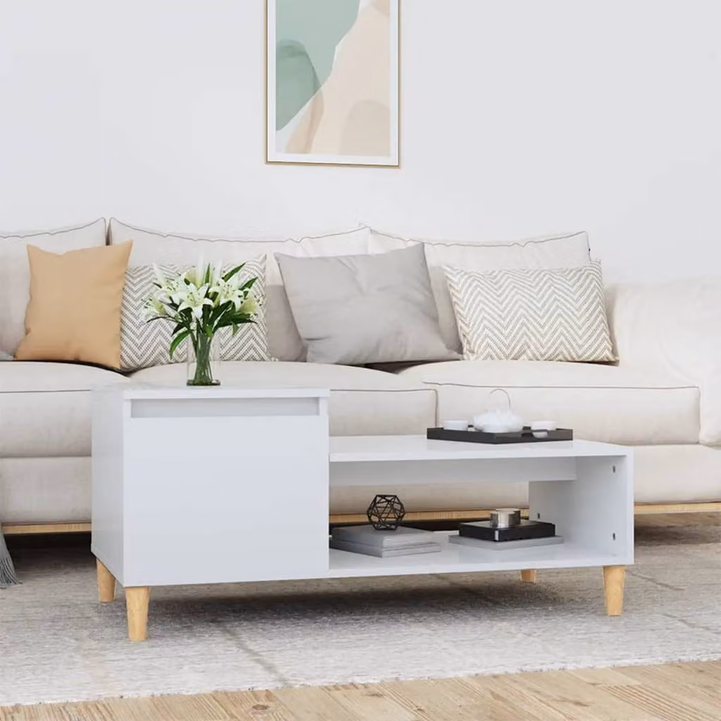Maison Exclusive - Tavolino bianco lucido 100x50x45 cm Materiale ligneo