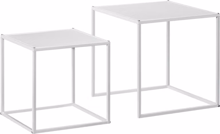 Fortuna Lai Set di 2 tavolini da salotto, tavolino angolare, tavolino da caffè con struttura in acciaio, tavolino da divano dal design moderno, per soggiorno, portata massima 10 kg, bianco