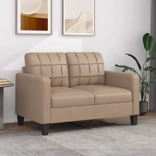 Divano a 2 posti moderno vidaXL in similpelle beige con struttura in metallo