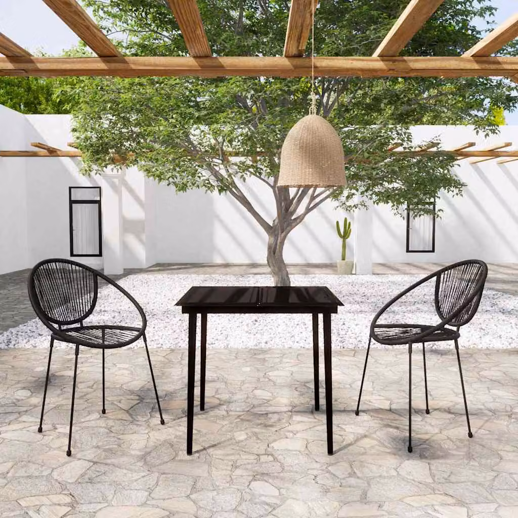 Set Mobili da Giardino Moderno vidaXL in Acciaio Verniciato Nero e Vetro, 3 Pezzi