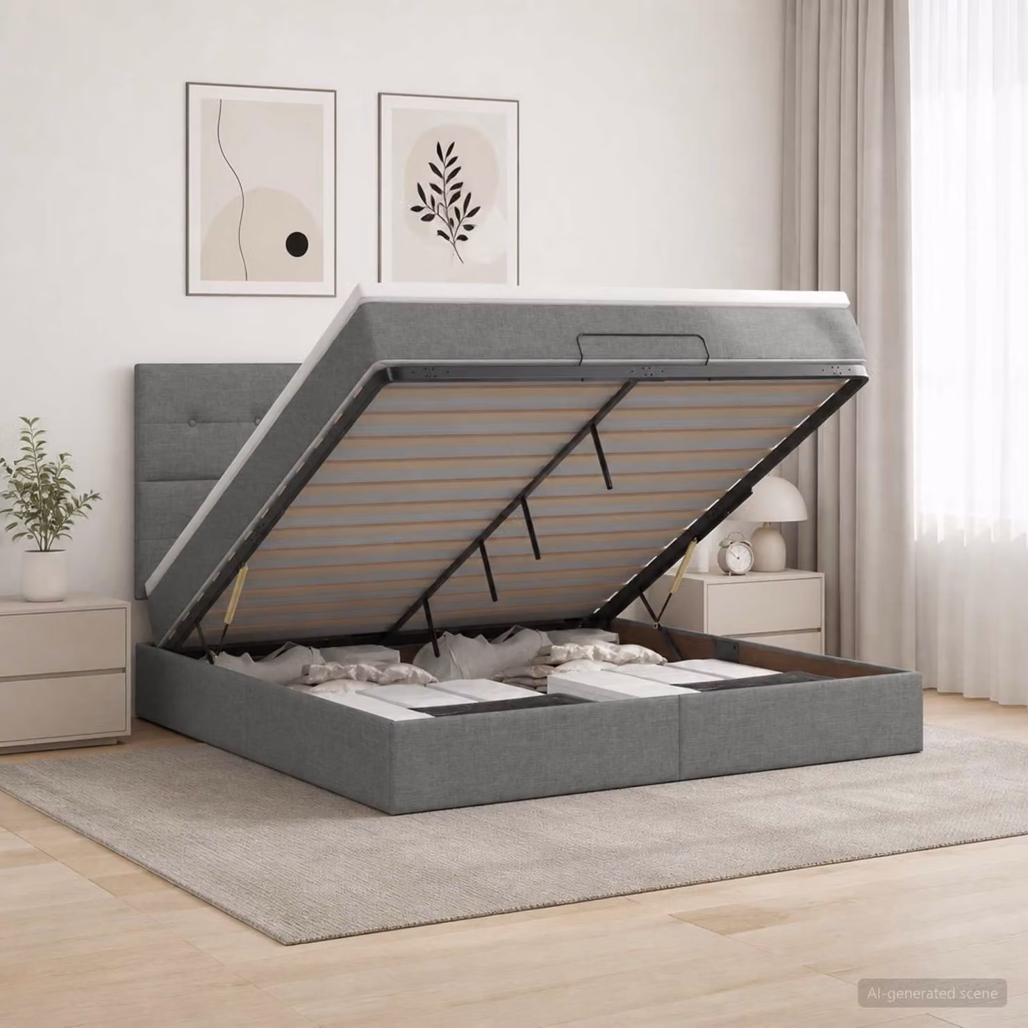 vidaXL Letto Ottomano con Materasso e LED Grigio Scuro 160 x 200 cm