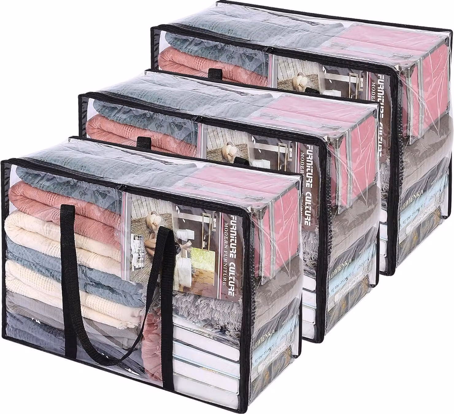 Borsa porta abiti con maniglia rinforzata, 46 x 38 x 23 cm, organizer in vinile con cerniera robusta, set da 3