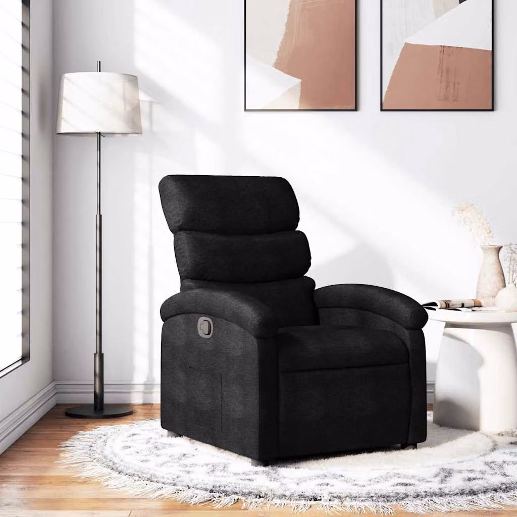 vidaXL Poltrona reclinabile relax in tessuto nero con braccioli e leva manuale
