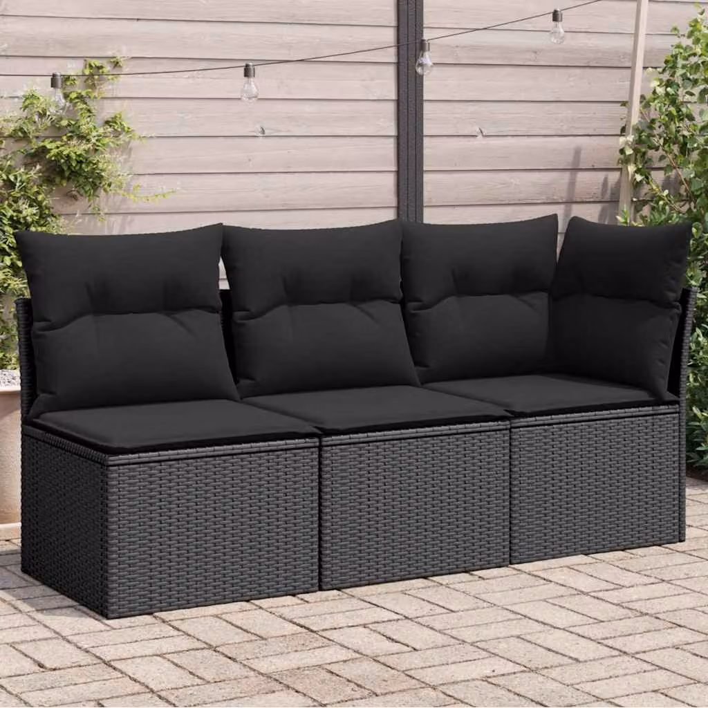vidaXL Divano da giardino moderno a 3 posti in polyrattan nero con cuscini inclusi e coperture rimovibili