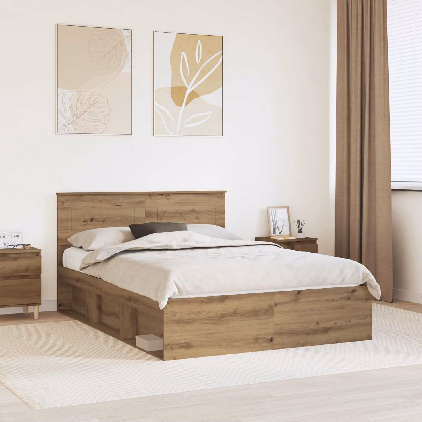 Struttura del letto moderna vidaXL in legno color rovere con doghe fisse, L/P/H: 150 x 200 x 90 cm – 1