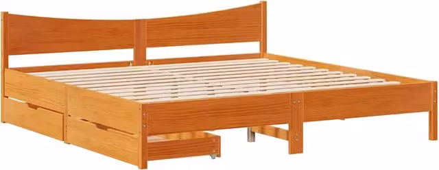 Letto matrimoniale | Letto per adulti | Giroletto con Cassetti Marrone Cera 180x200 Legno Massello Pino