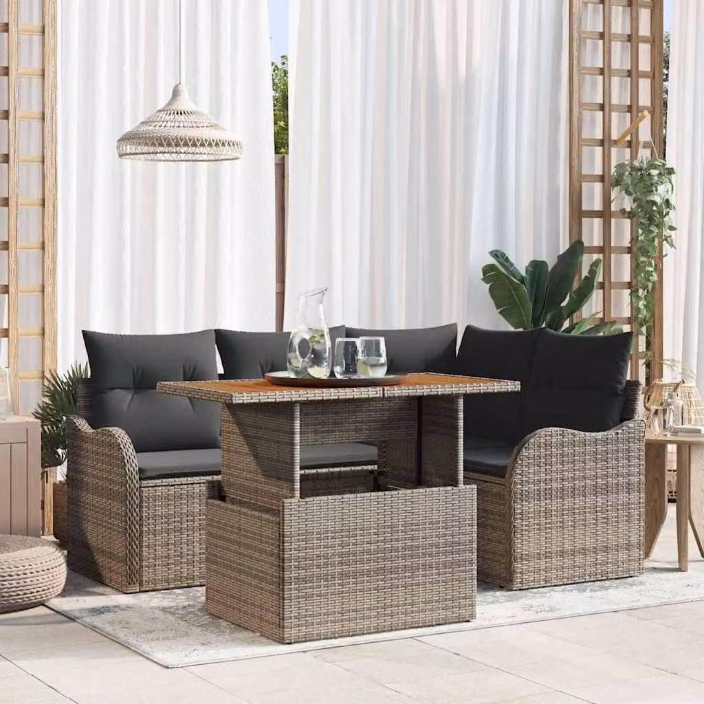 Maison Exclusive - Set da giardino composto da 5 pezzi, divano, colore grigio, realizzato in rattan sintetico
