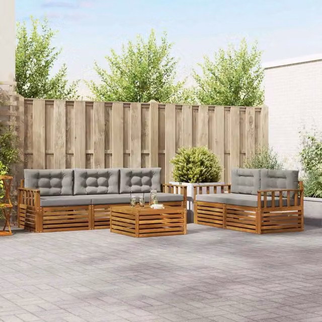Set di divani da esterno 6 pz Naturale e Grigio Chiaro 3373011