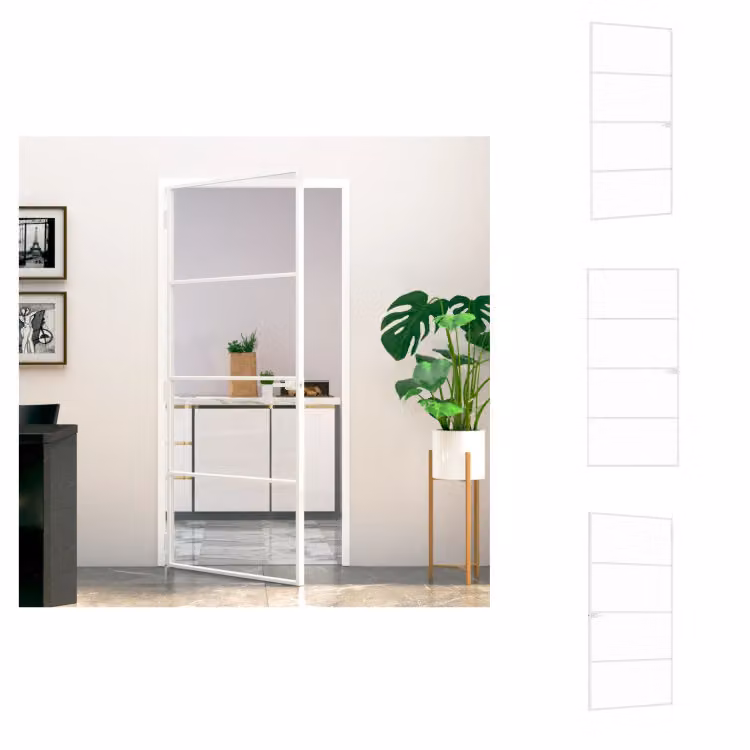 vidaXL Porta interna bianca 93x201,5 cm in vetro temperato e alluminio slim - Porte d'ingresso