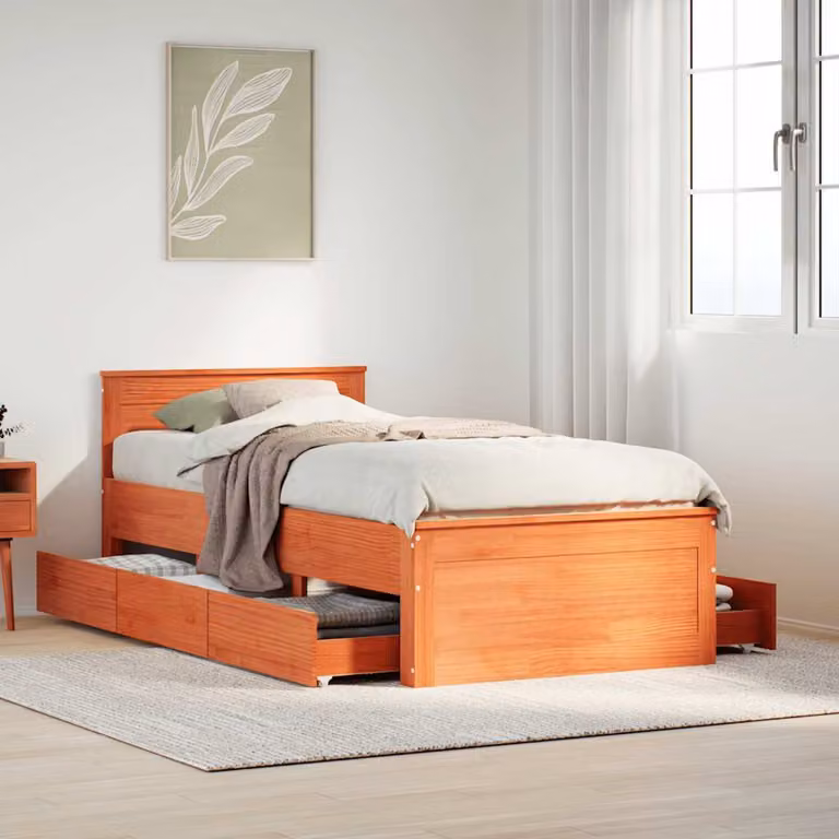 Giroletto vidaXL in legno di pino con testiera, colore marrone cera, L/P/H: 190 x 90 cm