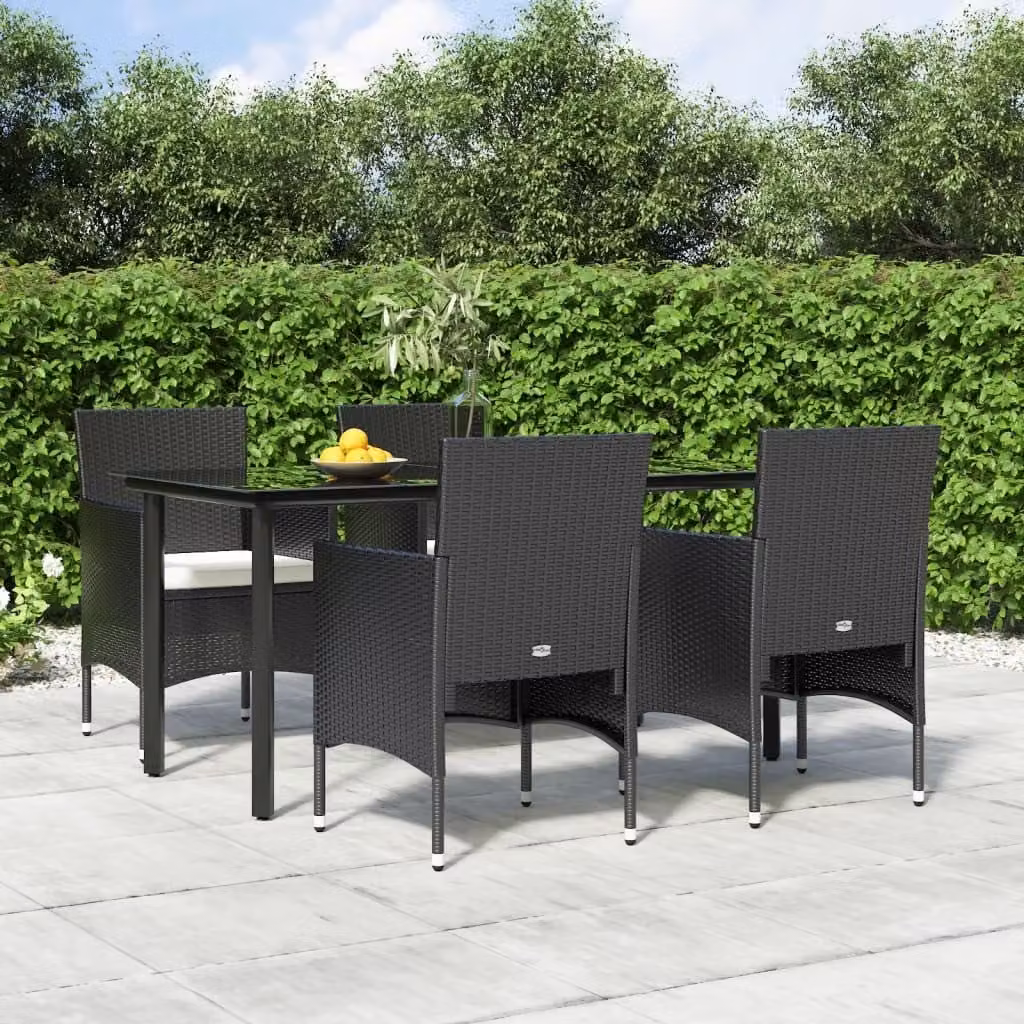 The Living Store Set da pranzo da giardino 5 pezzi con cuscini nero