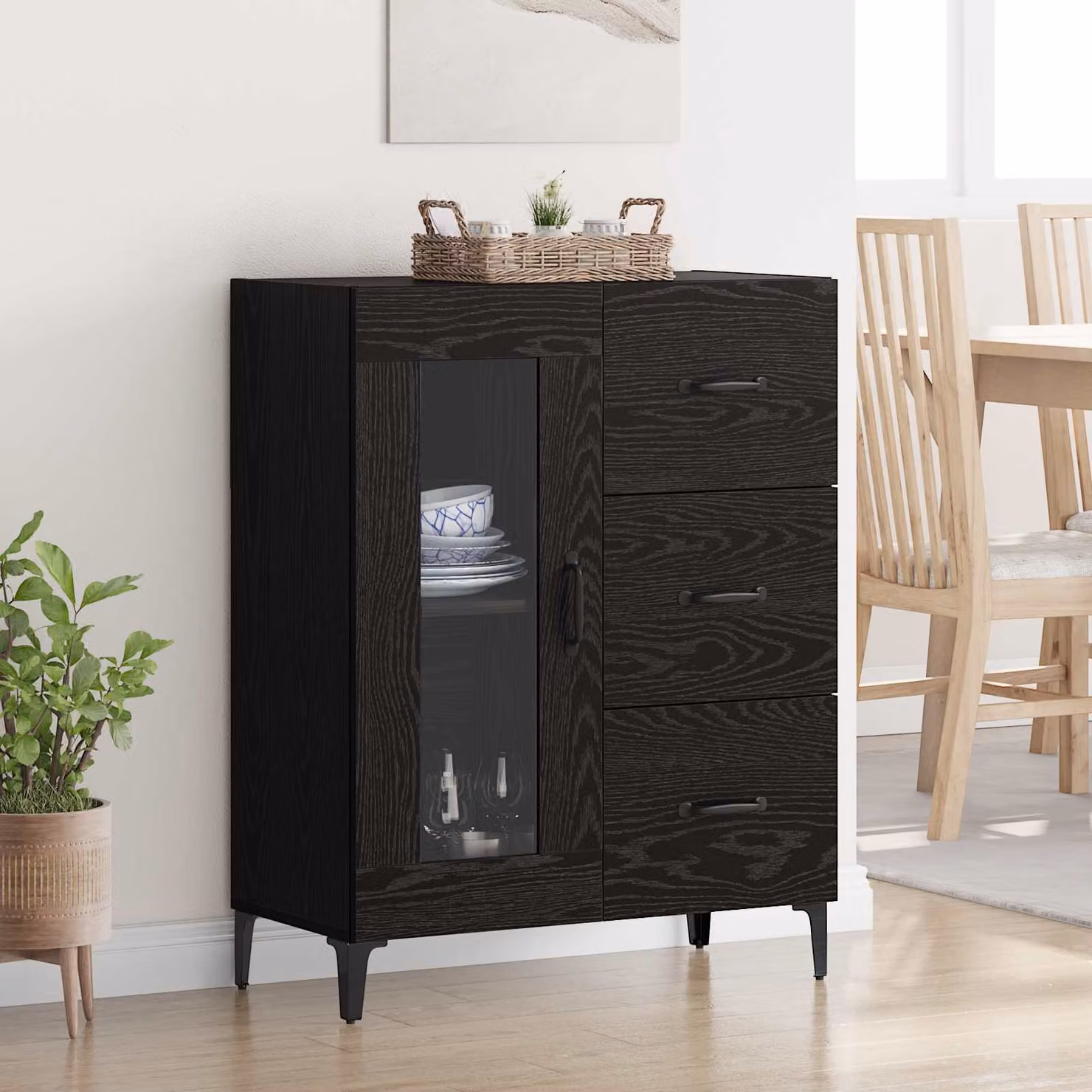 Credenza con cassetto vidaXL in Rovere Nero per soggiorno e sala da pranzo L: 69,5 cm, P: 34 cm, H: 90 cm