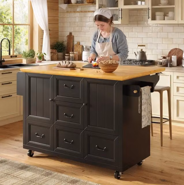 Isola cucina mobile pieghevole in MDF nero 120x73x93 cm