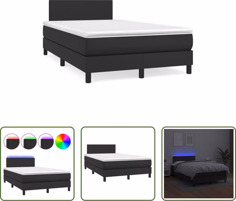 The Living Store Letto a molle con materasso e LED nero 120x190 cm in ecopelle