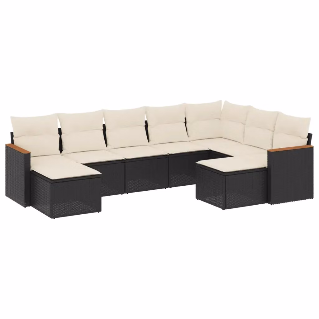 vidaXL Set Divani da Giardino a L 9 pz con Cuscini Nero in Polyrattan e Acciaio – 2