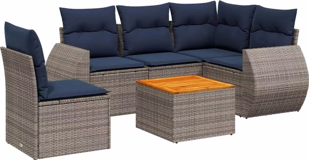 Set Divani da Giardino 6 pz con Cuscini Grigio in Polyrattan