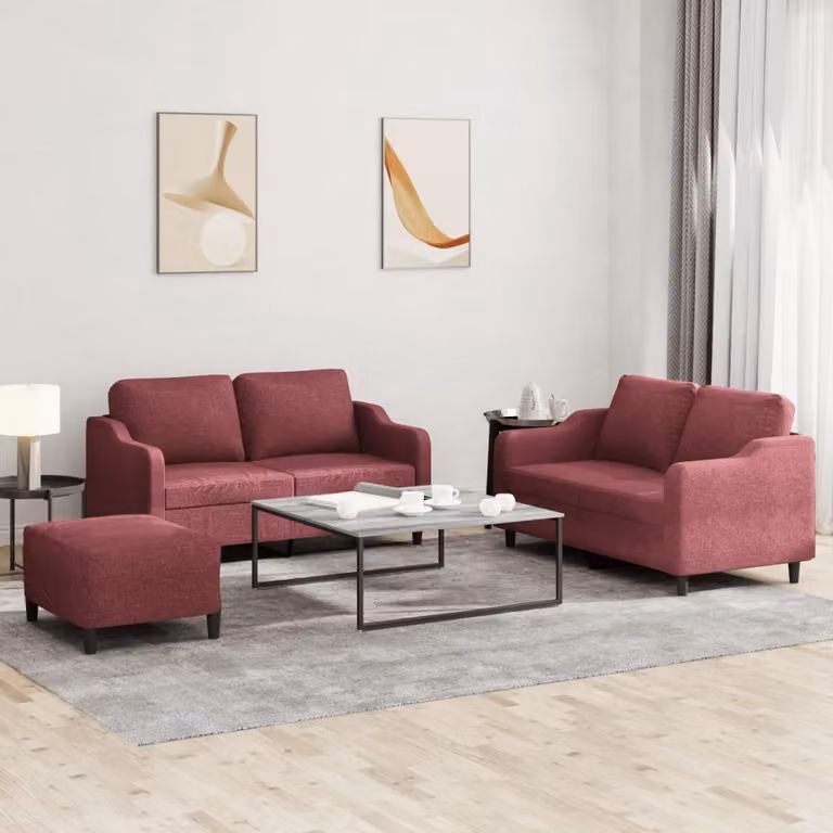 Maison Exclusive - Set divano 3 pezzi con cuscini in tessuto bordeaux